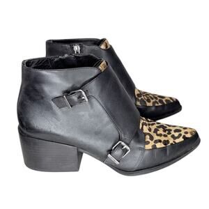 Circus by Sam Edelman Reese Leopard Black Heel Calf Hide Leather Booties Size 8